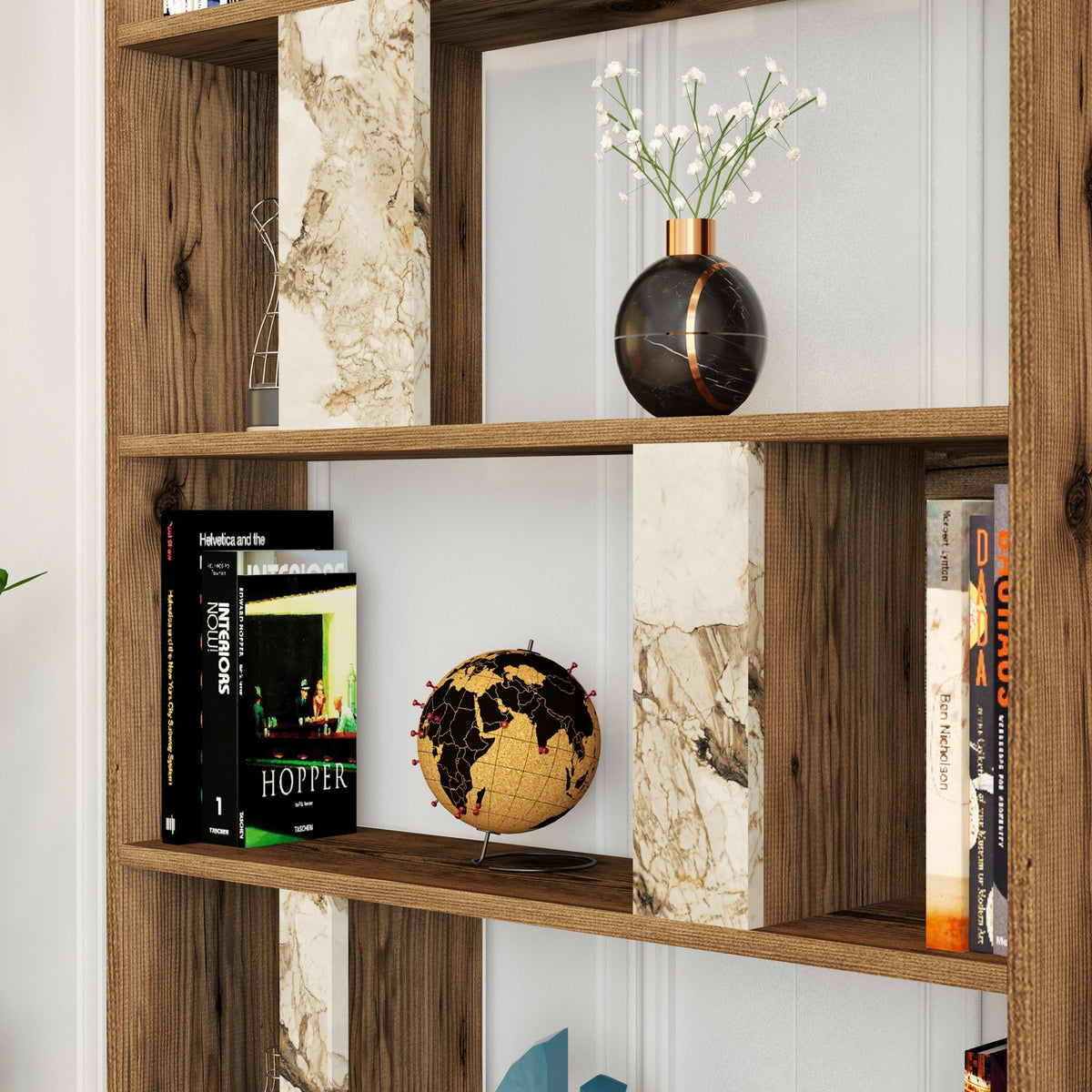 Βιβλιοθήκη Agapi Καρυδί - Λευκό Μάρμαρο 90x20x180 εκ. Μελαμίνης