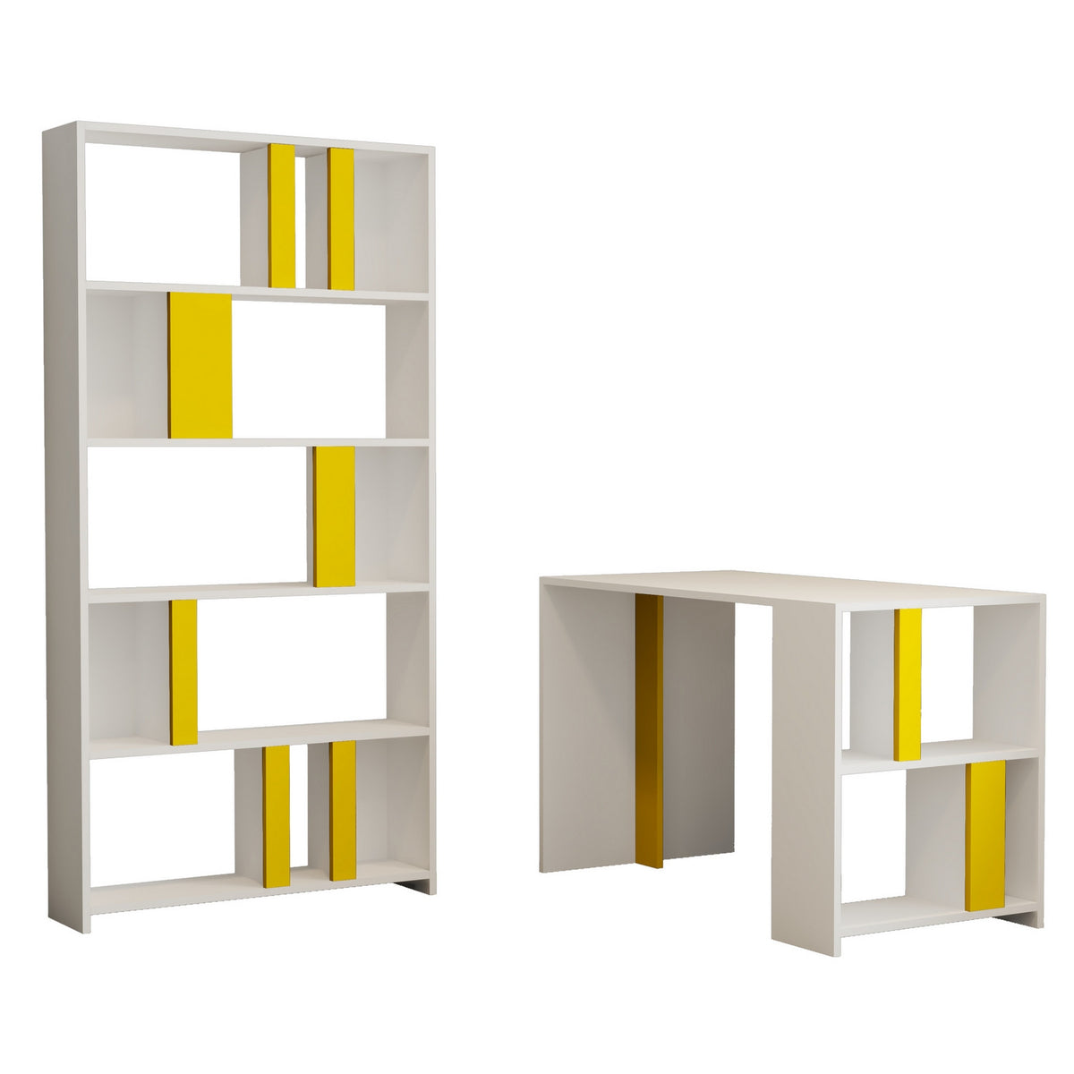 Γραφείο με Βιβλιοθήκη Agapi Λευκό - Κίτρινο 120x60x75.4 εκ. Μελαμίνης