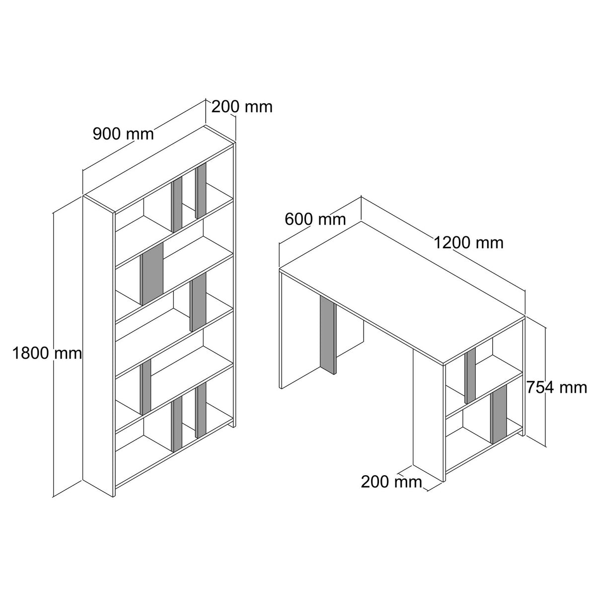 Γραφείο με Βιβλιοθήκη Agapi Καρυδί - Ανθρακί 120x60x75.4 εκ. Μελαμίνης