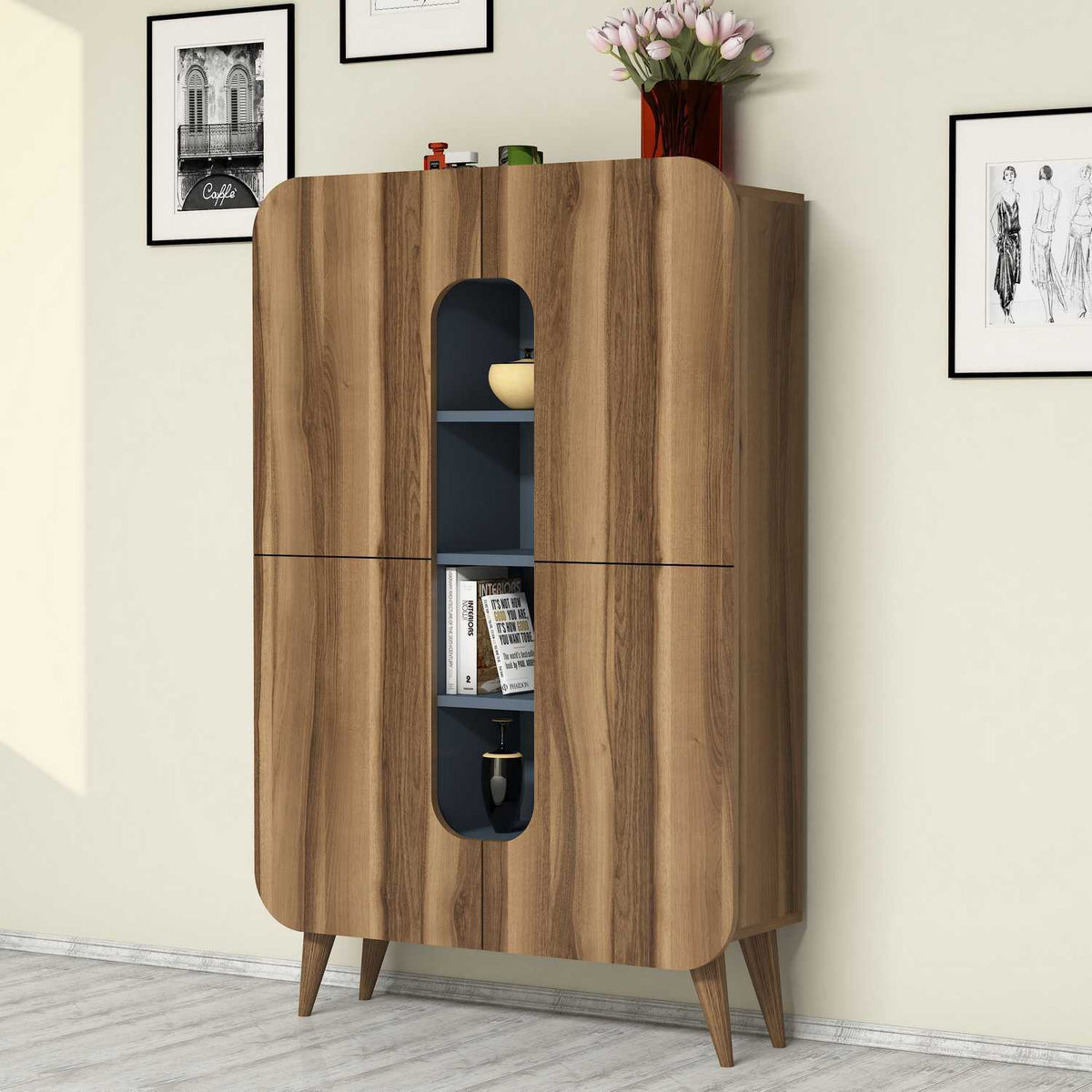 Στήλη Αποθήκευσης Kakopetria Καρυδί - Μπλε 93x31.8x144 εκ. Μελαμίνης