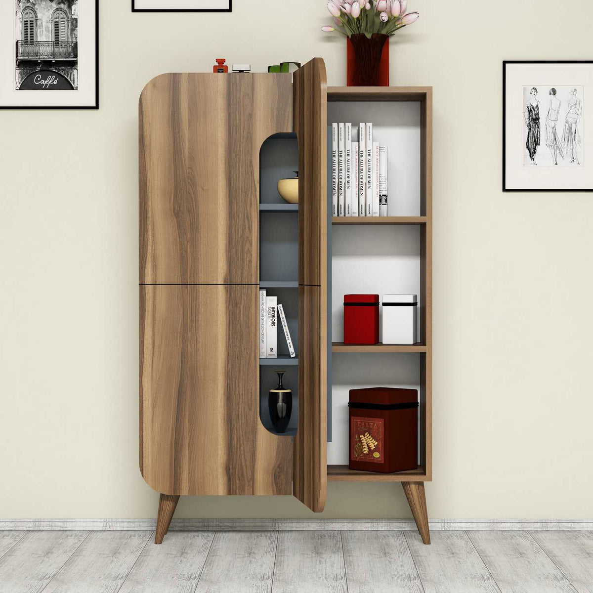Στήλη Αποθήκευσης Kakopetria Καρυδί - Μπλε 93x31.8x144 εκ. Μελαμίνης