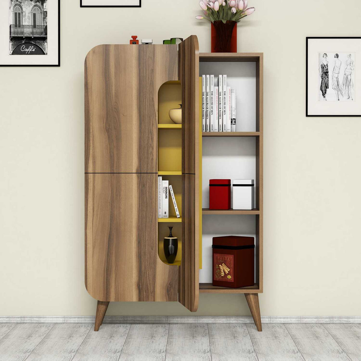 Στήλη Αποθήκευσης Kakopetria Καρυδί - Κίτρινο 93x31.8x144 εκ. Μελαμίνης
