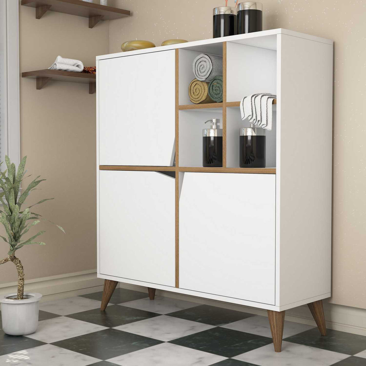 Στήλη Αποθήκευσης Kardamyli Λευκό - Καρυδί 100x30x115 εκ. Μελαμίνης