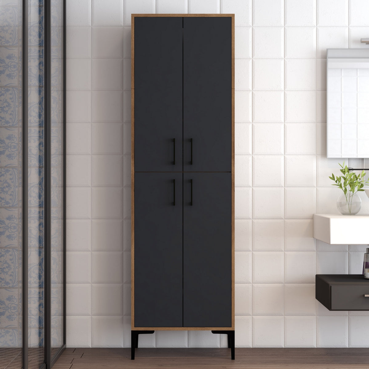Στήλη Αποθήκευσης Nikiti Καρυδί - Ανθρακί 60x35x200 εκ. Μελαμίνης - Pakobazaar