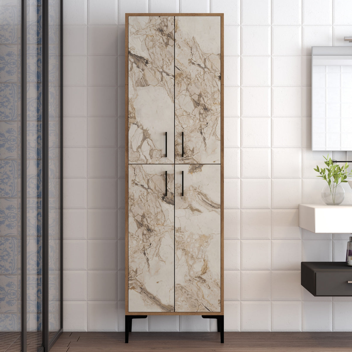 Στήλη Αποθήκευσης Nikiti Καρυδί - Λευκό 60x35x200 εκ. Μελαμίνης