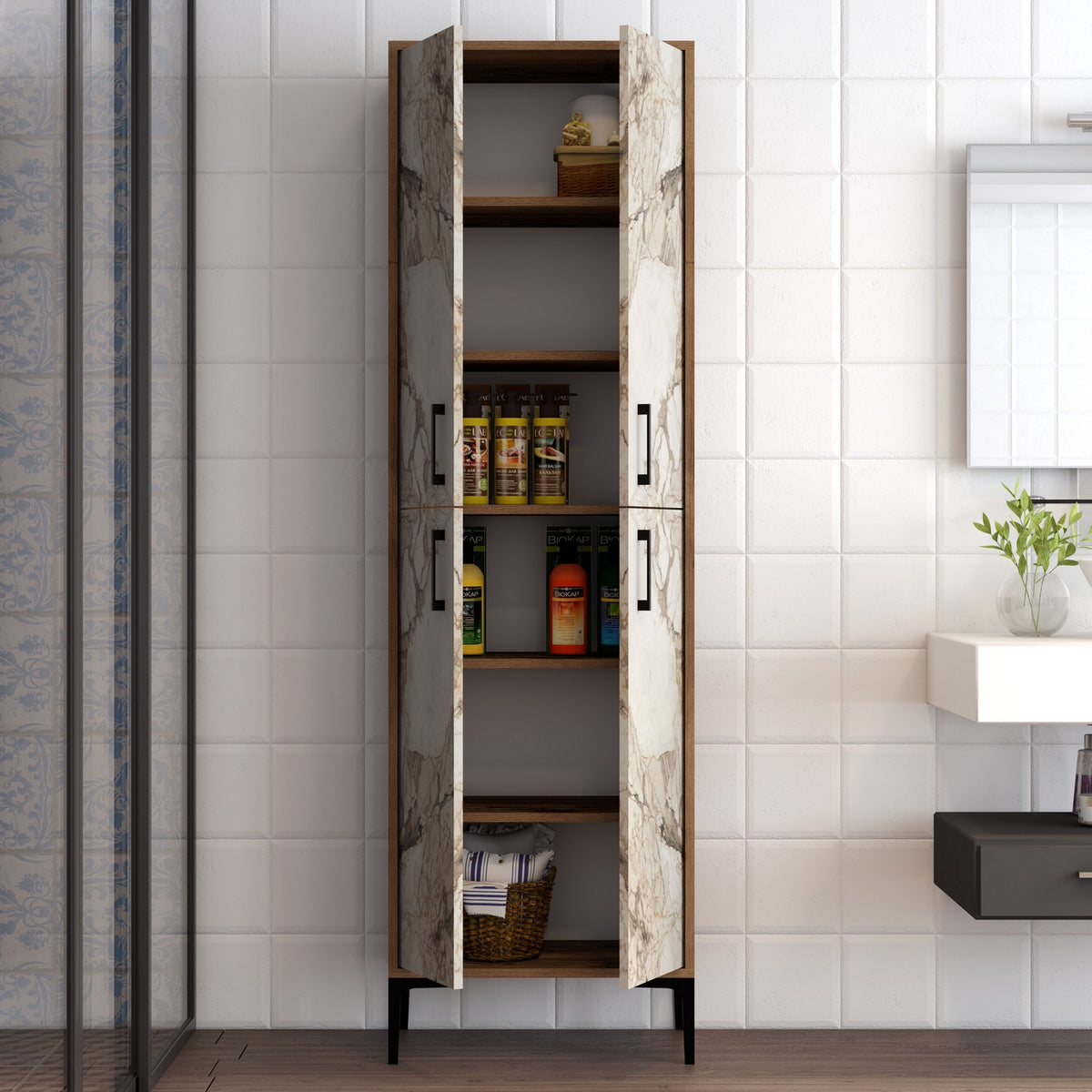 Στήλη Αποθήκευσης Nikiti Καρυδί - Λευκό 60x35x200 εκ. Μελαμίνης