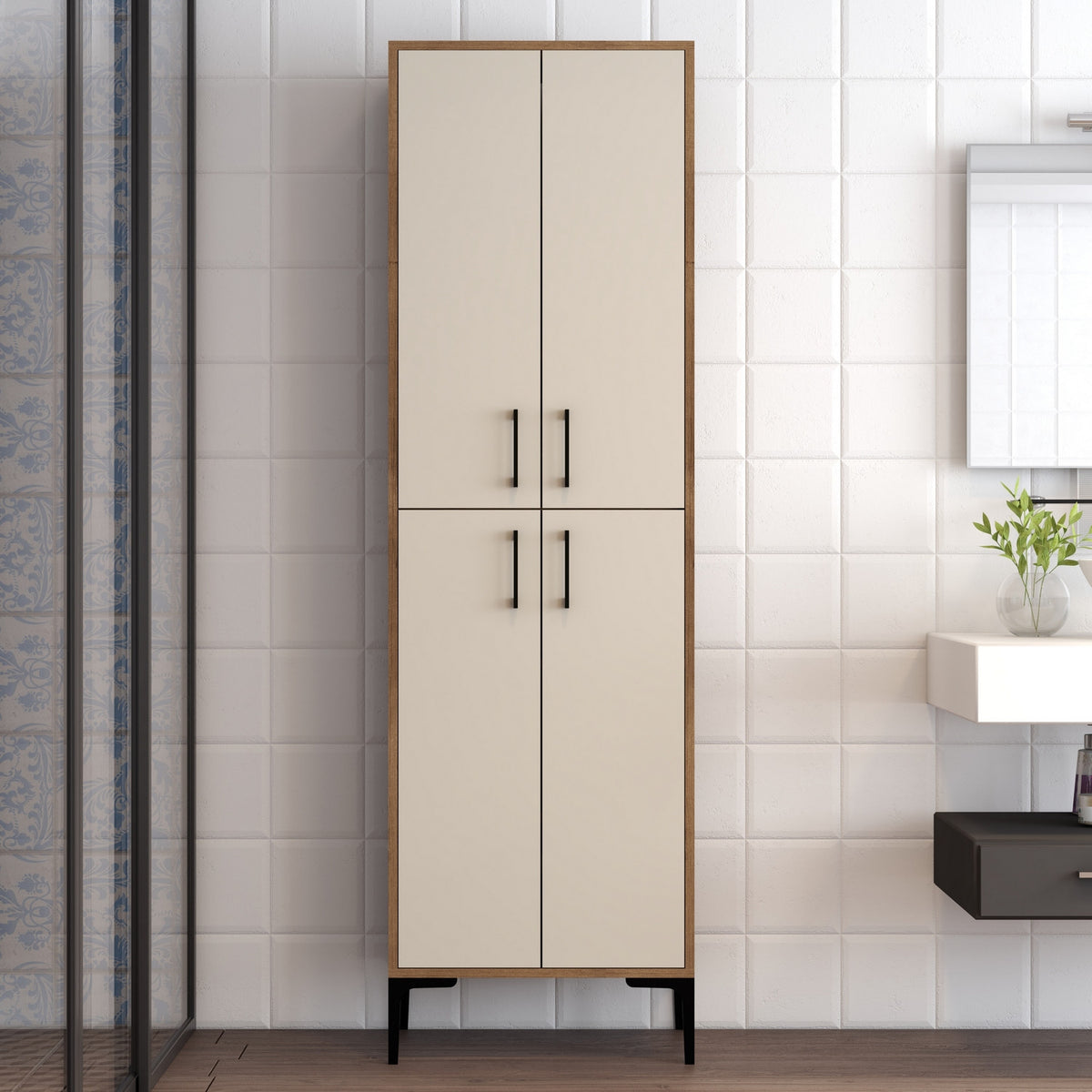 Στήλη Αποθήκευσης Nikiti Καρυδί - Κρεμ 60x35x200 εκ. Μελαμίνης