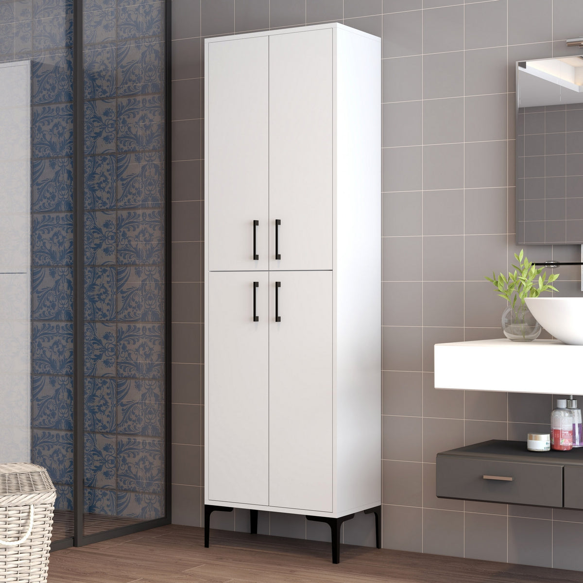 Στήλη Αποθήκευσης Nikiti Λευκό 60x35x200 εκ. Μελαμίνης