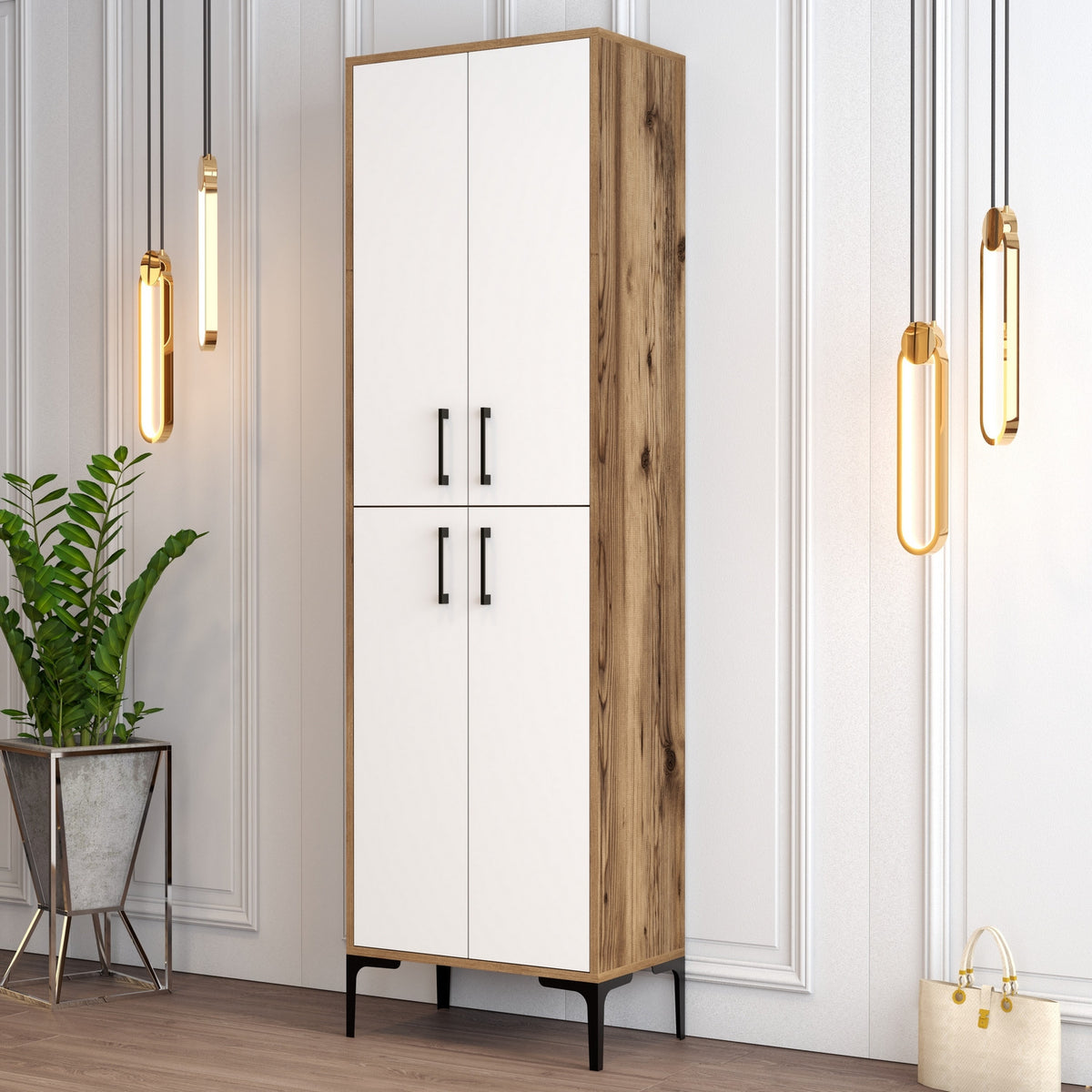 Παπουτσοθήκη Nikiti Με Ράφια Καρυδί - Λευκό 60x35x200 εκ. Μελαμίνης