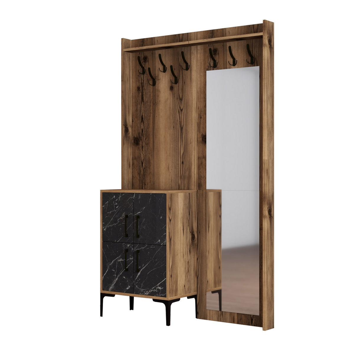Έπιπλο Εισόδου Skaloma Καρυδί - Μαύρο Μάρμαρο 120x35x200 εκ. Μελαμίνης
