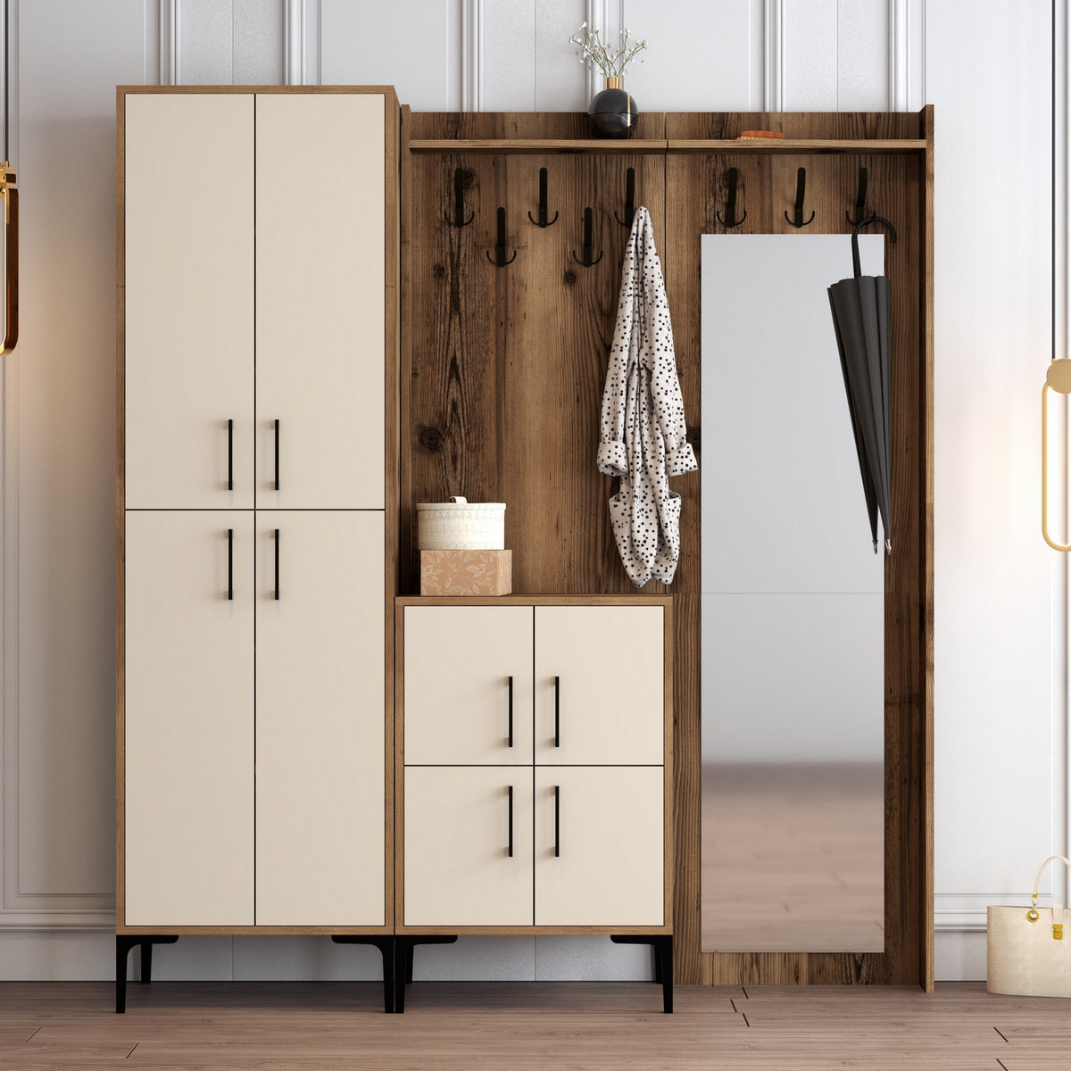 Έπιπλο Εισόδου Sesklo Καρυδί - Κρεμ 180x35x200 εκ. Μελαμίνης
