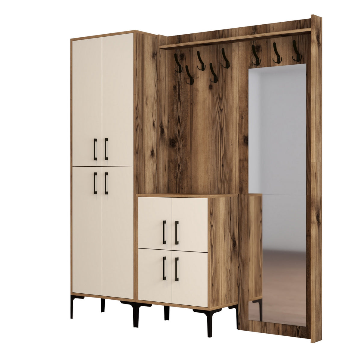 Έπιπλο Εισόδου Sesklo Καρυδί - Κρεμ 180x35x200 εκ. Μελαμίνης