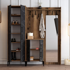 Έπιπλο Εισόδου Sesklo Καρυδί - Μαύρο Μάρμαρο 180x35x200 εκ. Μελαμίνης