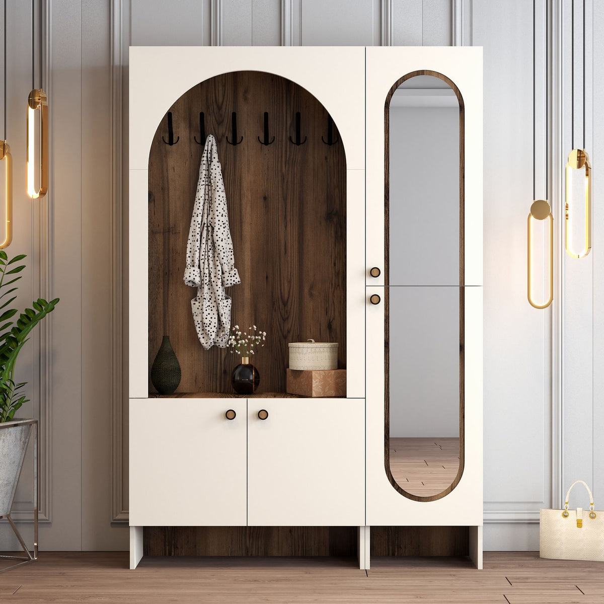 Έπιπλο Εισόδου Sikia Κρεμ - Καρυδί 135x37x200.6 εκ. Μελαμίνης