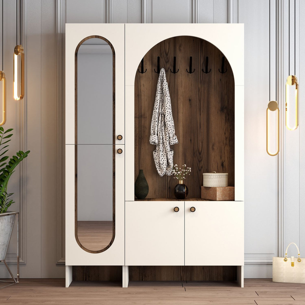 Έπιπλο Εισόδου Sikia Κρεμ - Καρυδί 135x37x200.6 εκ. Μελαμίνης