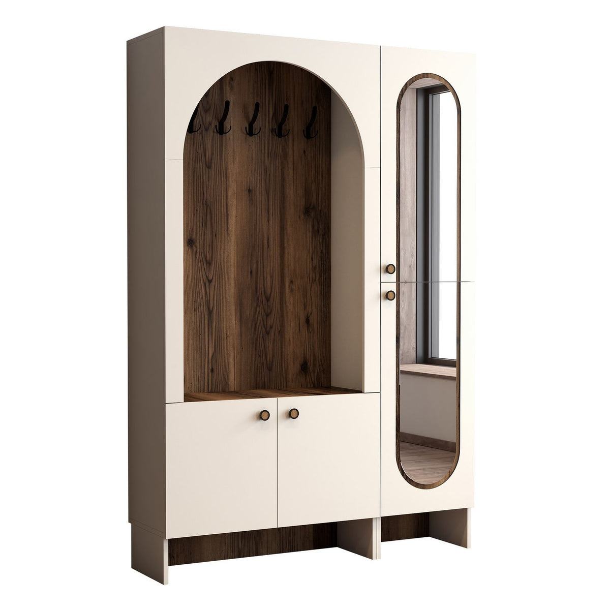 Έπιπλο Εισόδου Sikia Κρεμ - Καρυδί 135x37x200.6 εκ. Μελαμίνης