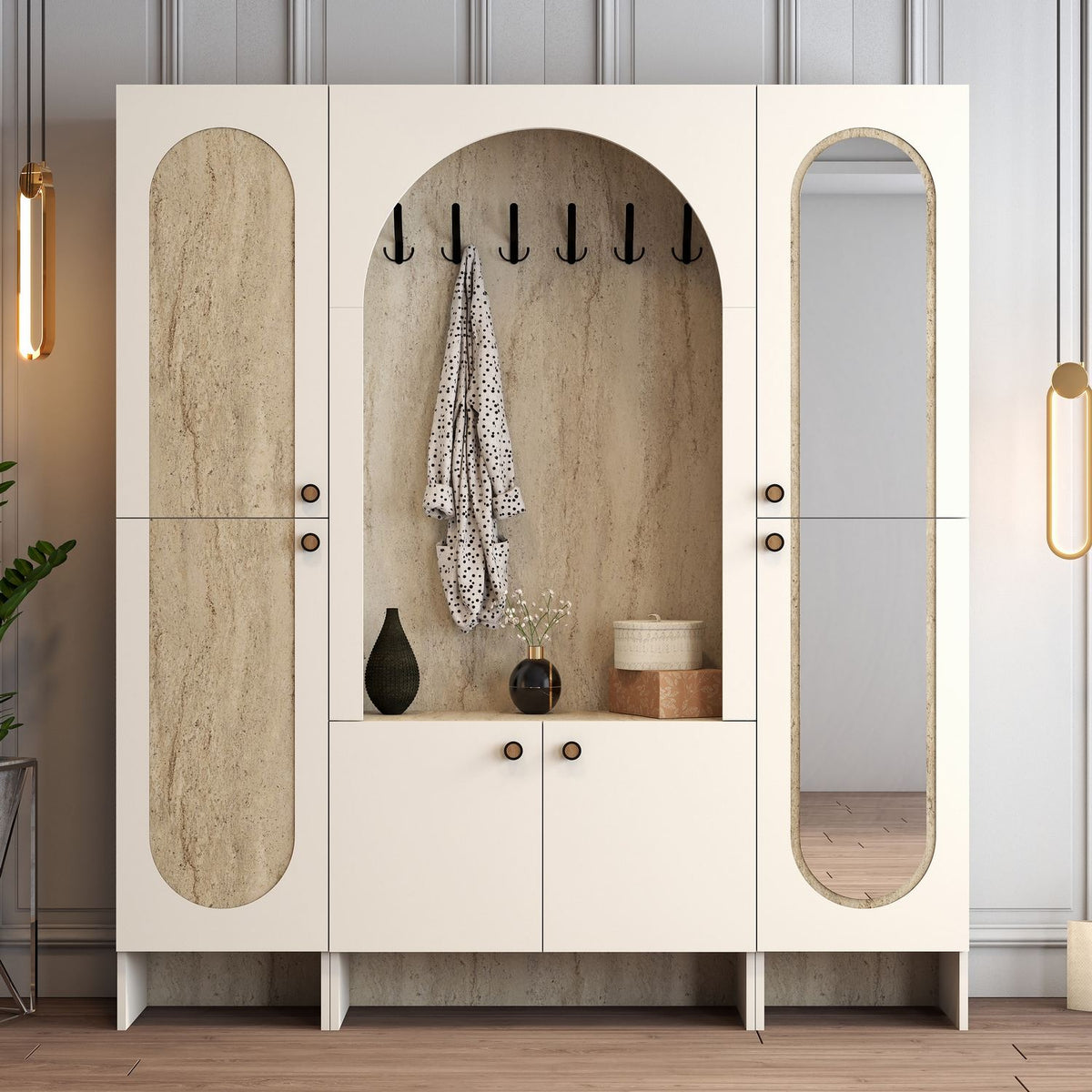 Έπιπλο Εισόδου Roviata Κρεμ - Travertine 180x37x200.6 εκ. Μελαμίνης