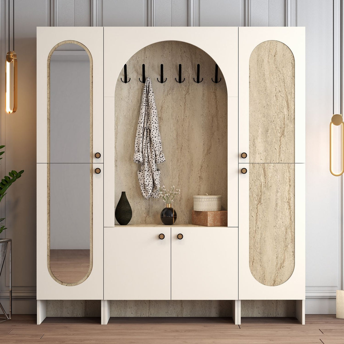 Έπιπλο Εισόδου Roviata Κρεμ - Travertine 180x37x200.6 εκ. Μελαμίνης