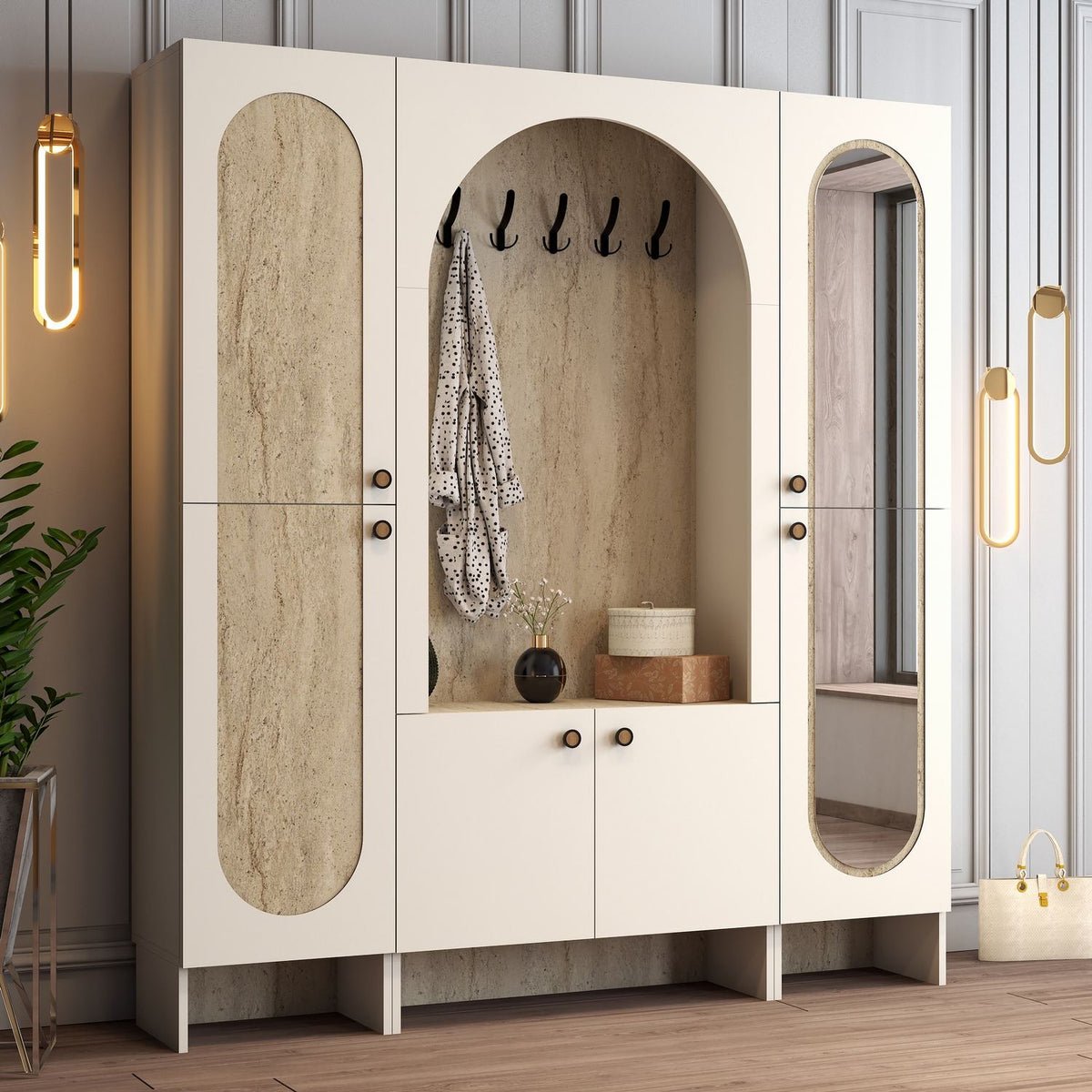 Έπιπλο Εισόδου Roviata Κρεμ - Travertine 180x37x200.6 εκ. Μελαμίνης