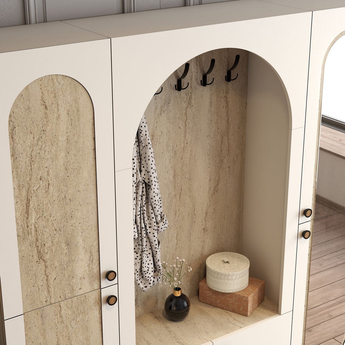 Έπιπλο Εισόδου Roviata Κρεμ - Travertine 180x37x200.6 εκ. Μελαμίνης