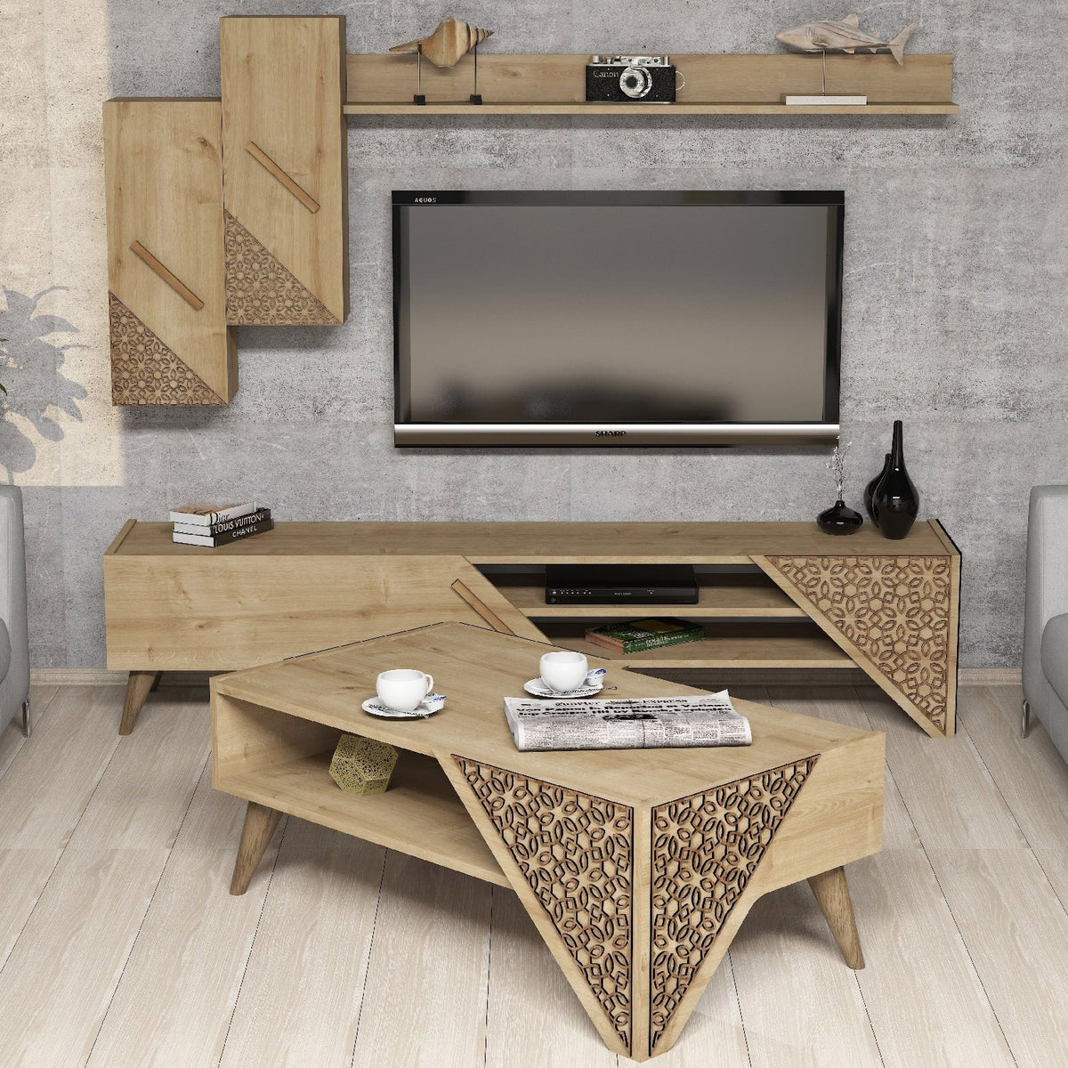 Σετ Σαλονιού Neda Δρυς 180x37x40 εκ. Μελαμίνης