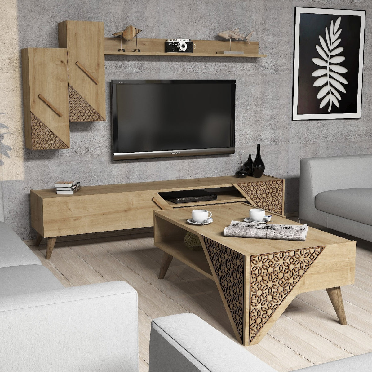 Σετ Σαλονιού Neda Δρυς 180x37x40 εκ. Μελαμίνης