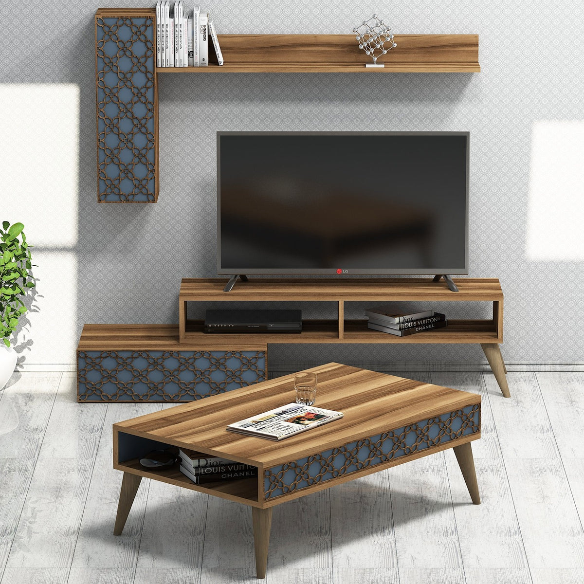 Σετ Σαλονιού Mylos Καρυδί - Chalcedony 150x38x37 εκ. Μελαμίνης