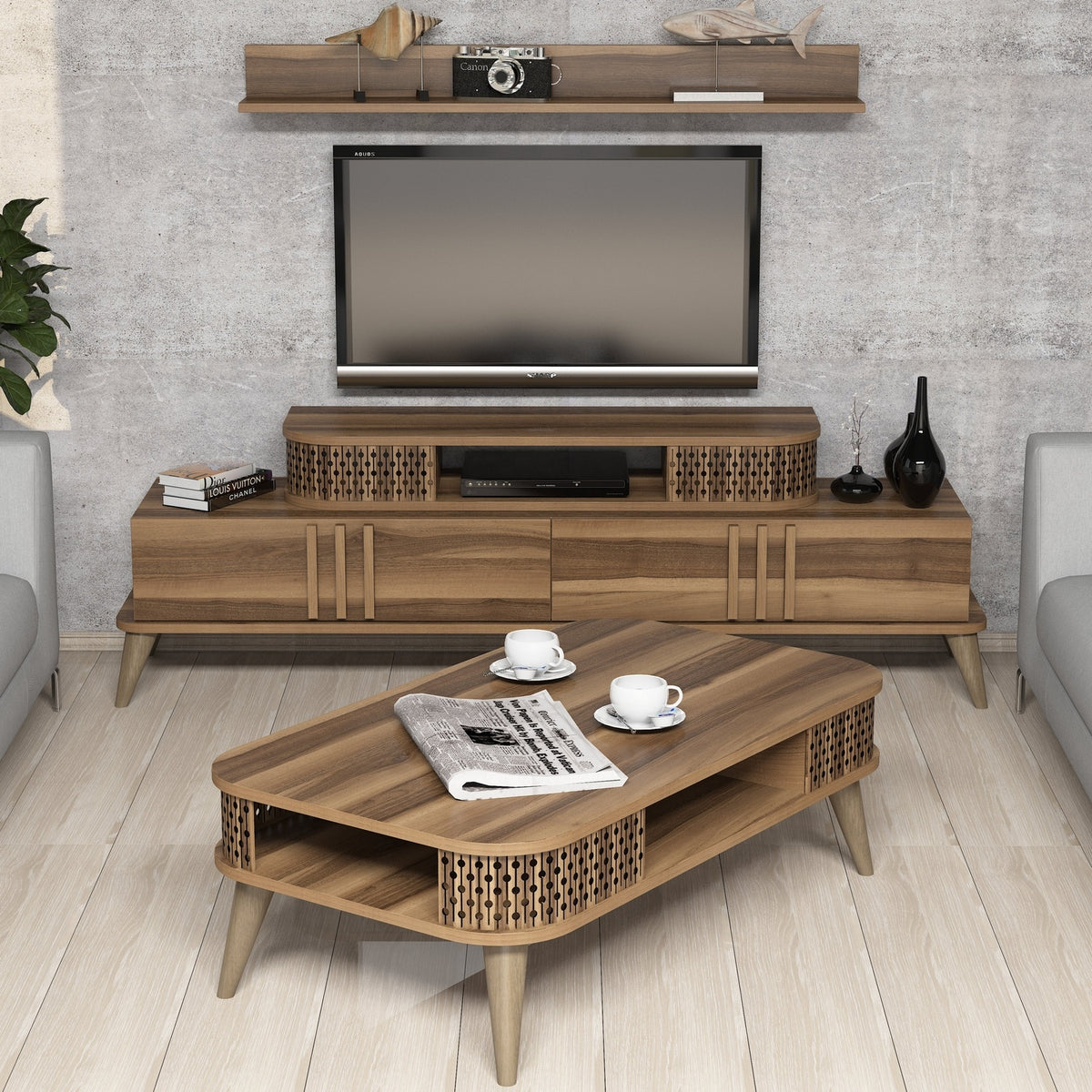 Σετ Σαλονιού Trypiti Καρυδί 168x39x51.6 εκ. Μελαμίνης