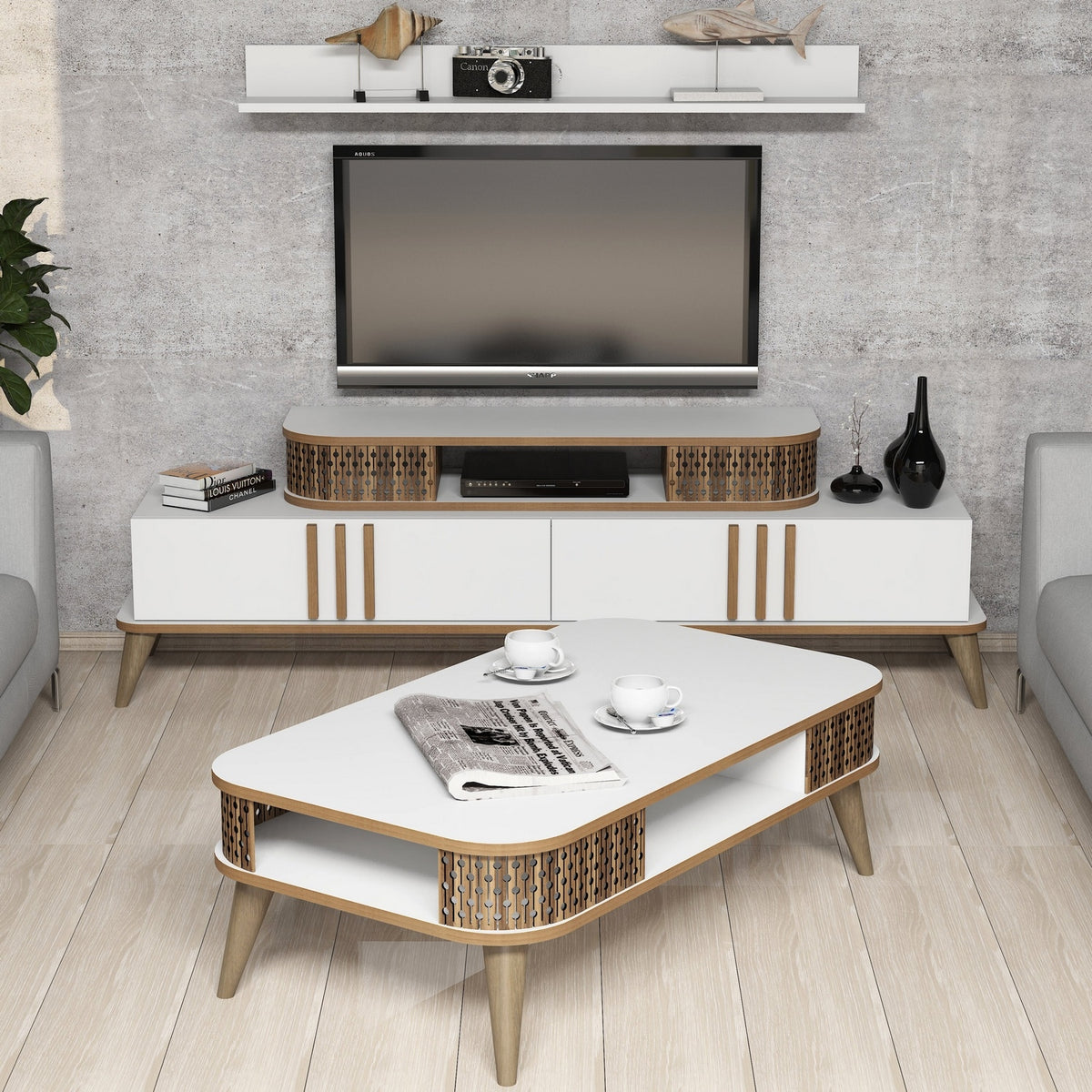 Σετ Σαλονιού Trypiti Λευκό 168x39x51.6 εκ. Μελαμίνης