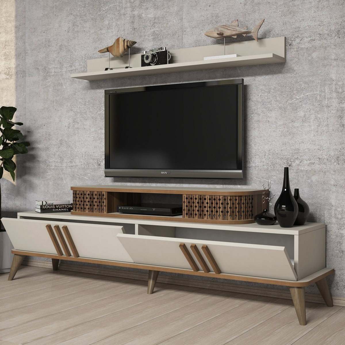 Σετ Σαλονιού Trypiti Κρεμ 168x39x51.6 εκ. Μελαμίνης
