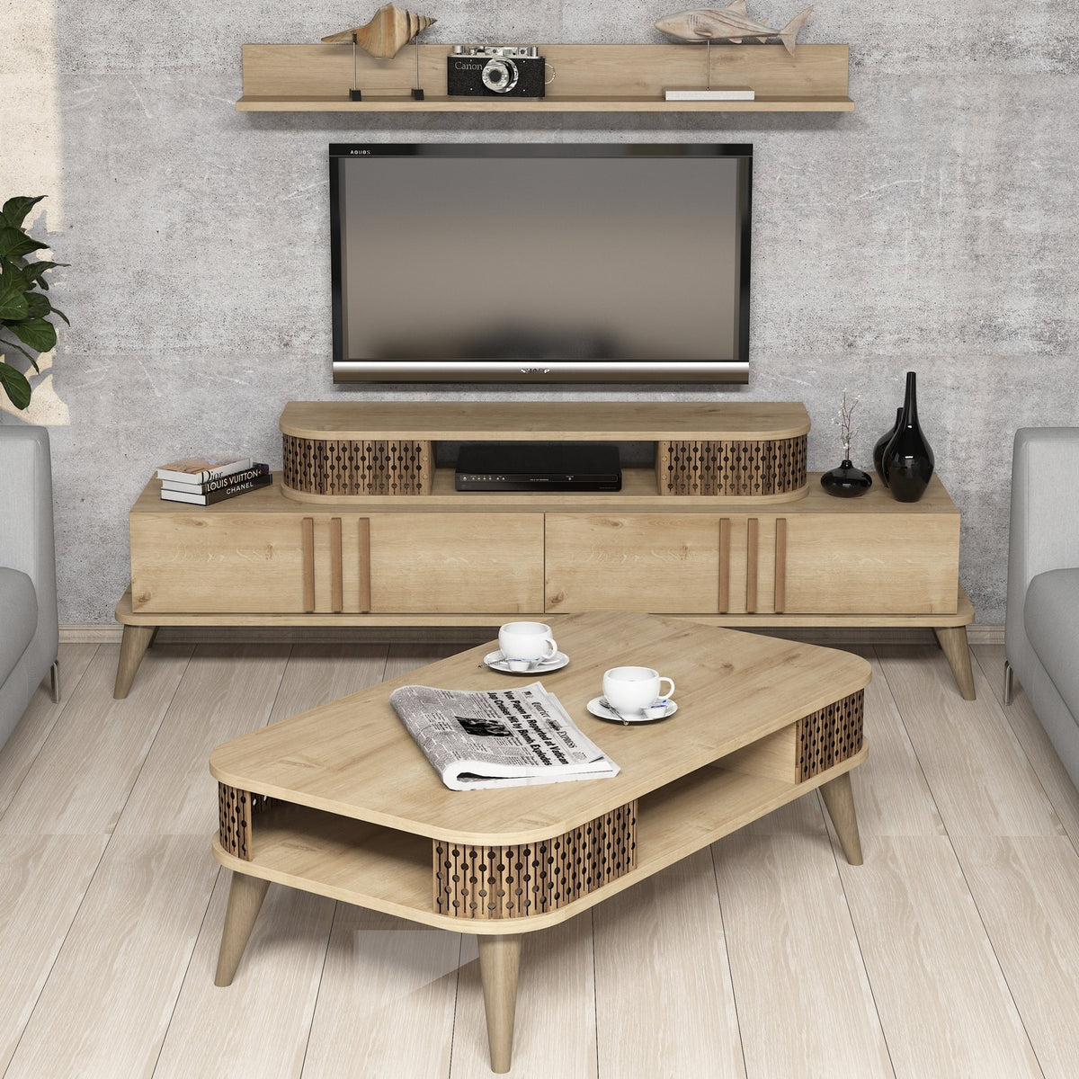 Σετ Σαλονιού Trypiti Δρυς 168x39x51.6 εκ. Μελαμίνης