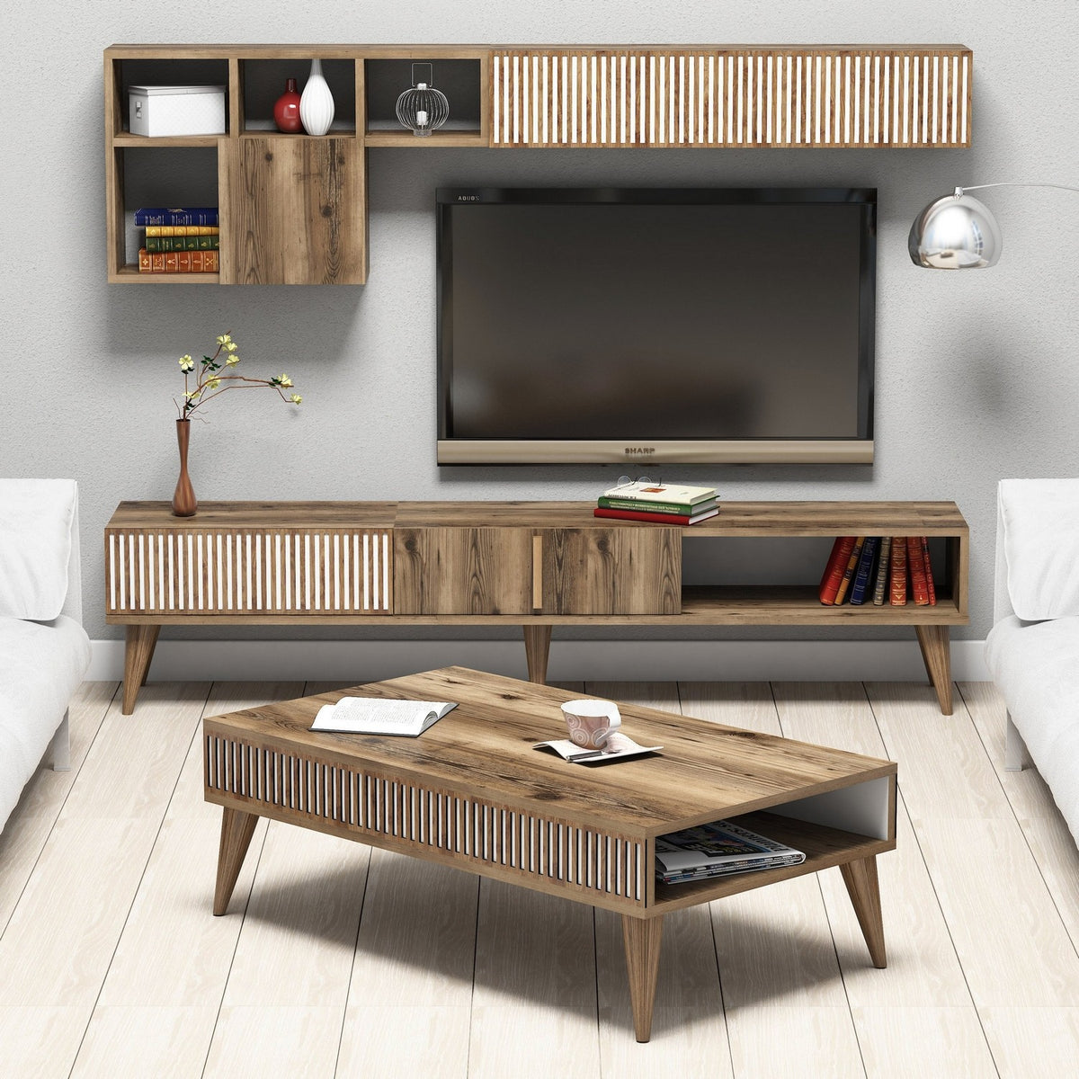 Σετ Σαλονιού Plastira Καρυδί 180x35x40 εκ. Μελαμίνης