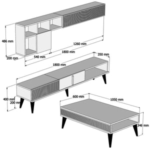 Σετ Σαλονιού Plastira Με Ράφια Καρυδί - Λευκό 180x35x40 εκ. Μελαμίνης
