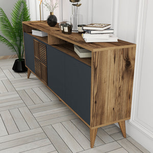 Κονσόλα Plastira Με Ράφια Καρυδί - Ανθρακί 180x35x78 εκ. Μελαμίνης