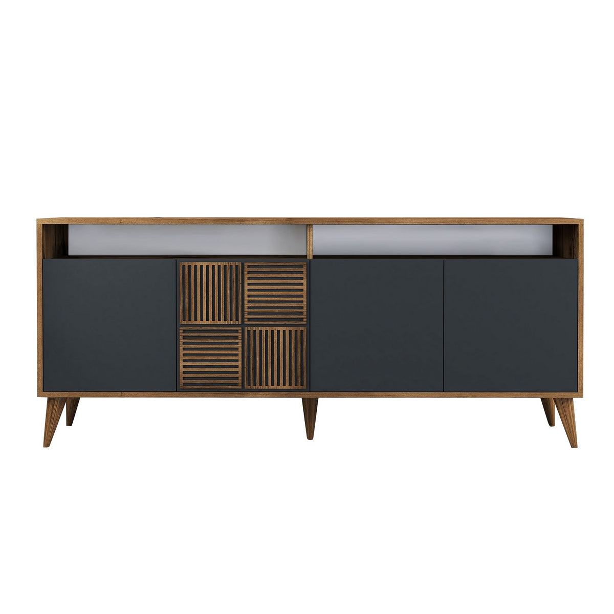 Κονσόλα Plastira Με Ράφια Καρυδί - Ανθρακί 180x35x78 εκ. Μελαμίνης