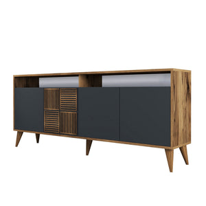 Κονσόλα Plastira Με Ράφια Καρυδί - Ανθρακί 180x35x78 εκ. Μελαμίνης