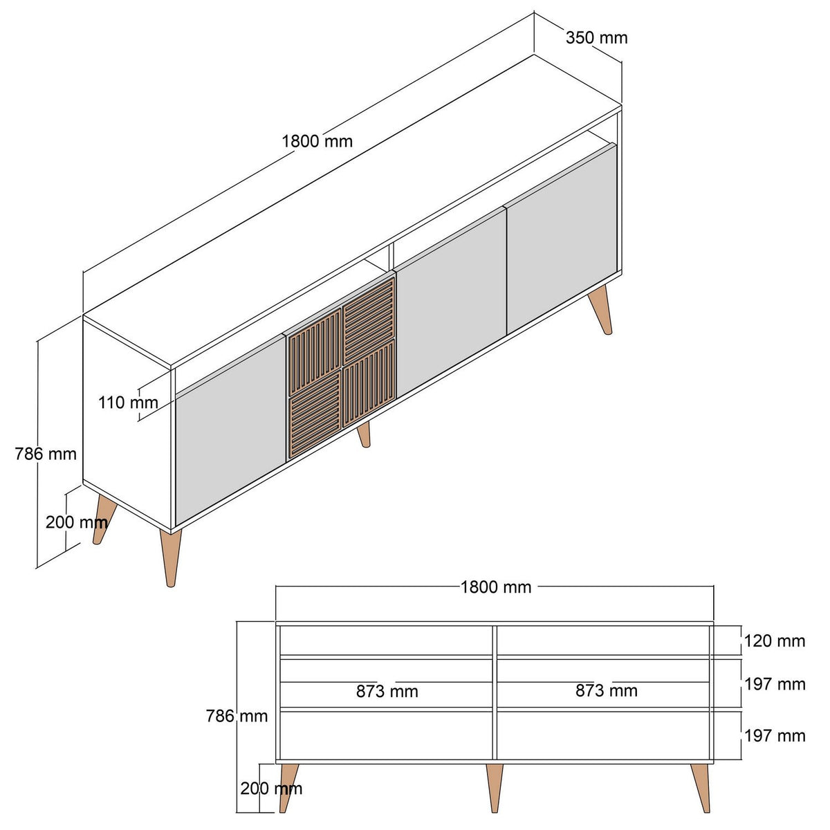 Κονσόλα Plastira Με Ράφια Καρυδί - Ανθρακί 180x35x78 εκ. Μελαμίνης