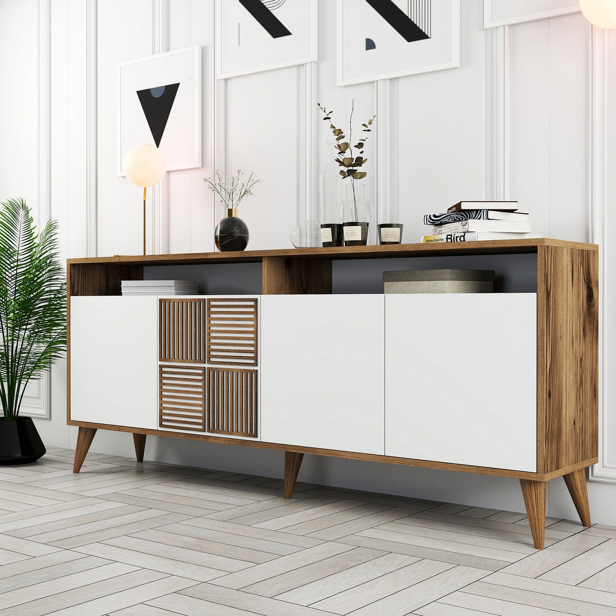 Κονσόλα Plastira Με Ράφια Καρυδί - Λευκό 180x35x78 εκ. Μελαμίνης