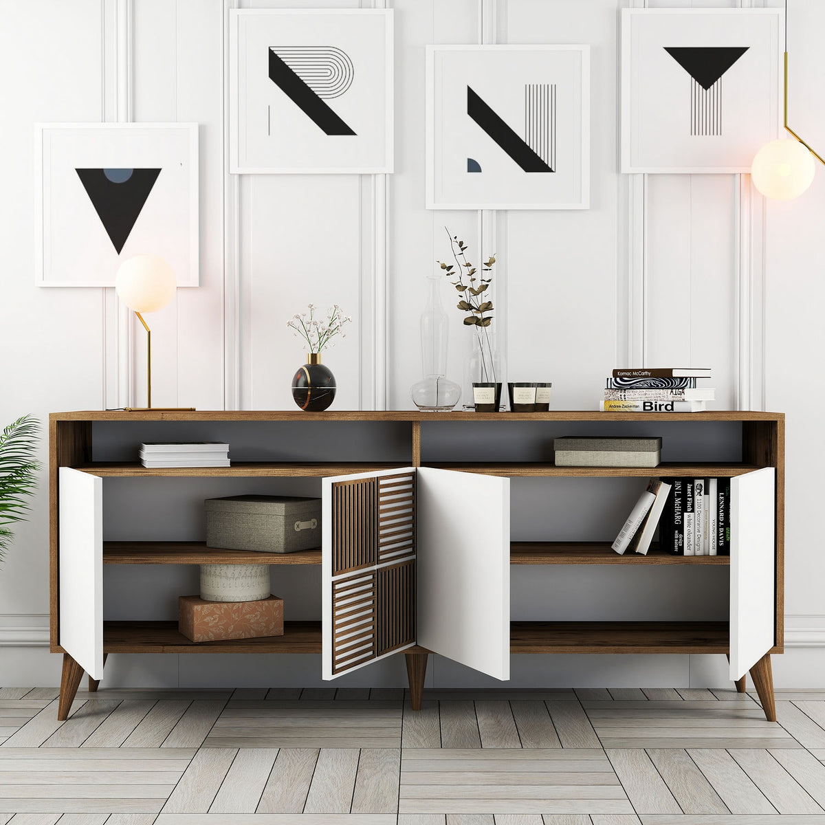 Κονσόλα Plastira Με Ράφια Καρυδί - Λευκό 180x35x78 εκ. Μελαμίνης