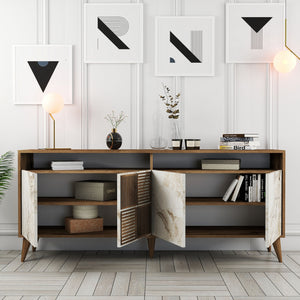 Κονσόλα Plastira Με Ράφια Καρυδί - Λευκό Μάρμαρο 180x35x78 εκ. Μελαμίνης