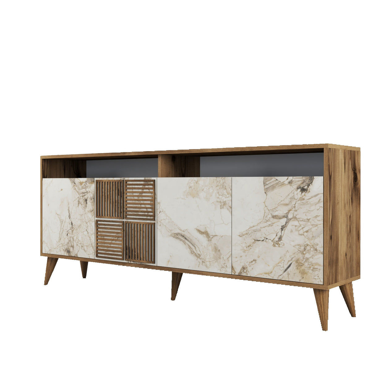 Κονσόλα Plastira Με Ράφια Καρυδί - Λευκό Μάρμαρο 180x35x78 εκ. Μελαμίνης