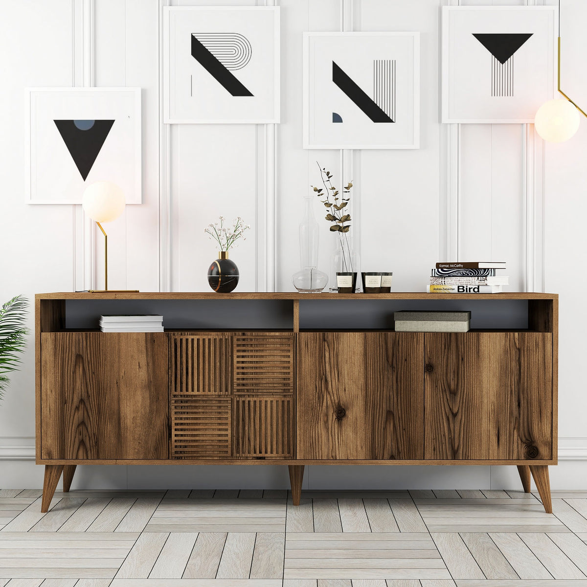 Κονσόλα Plastira Με Ράφια Καρυδί 180x35x78 εκ. Μελαμίνης