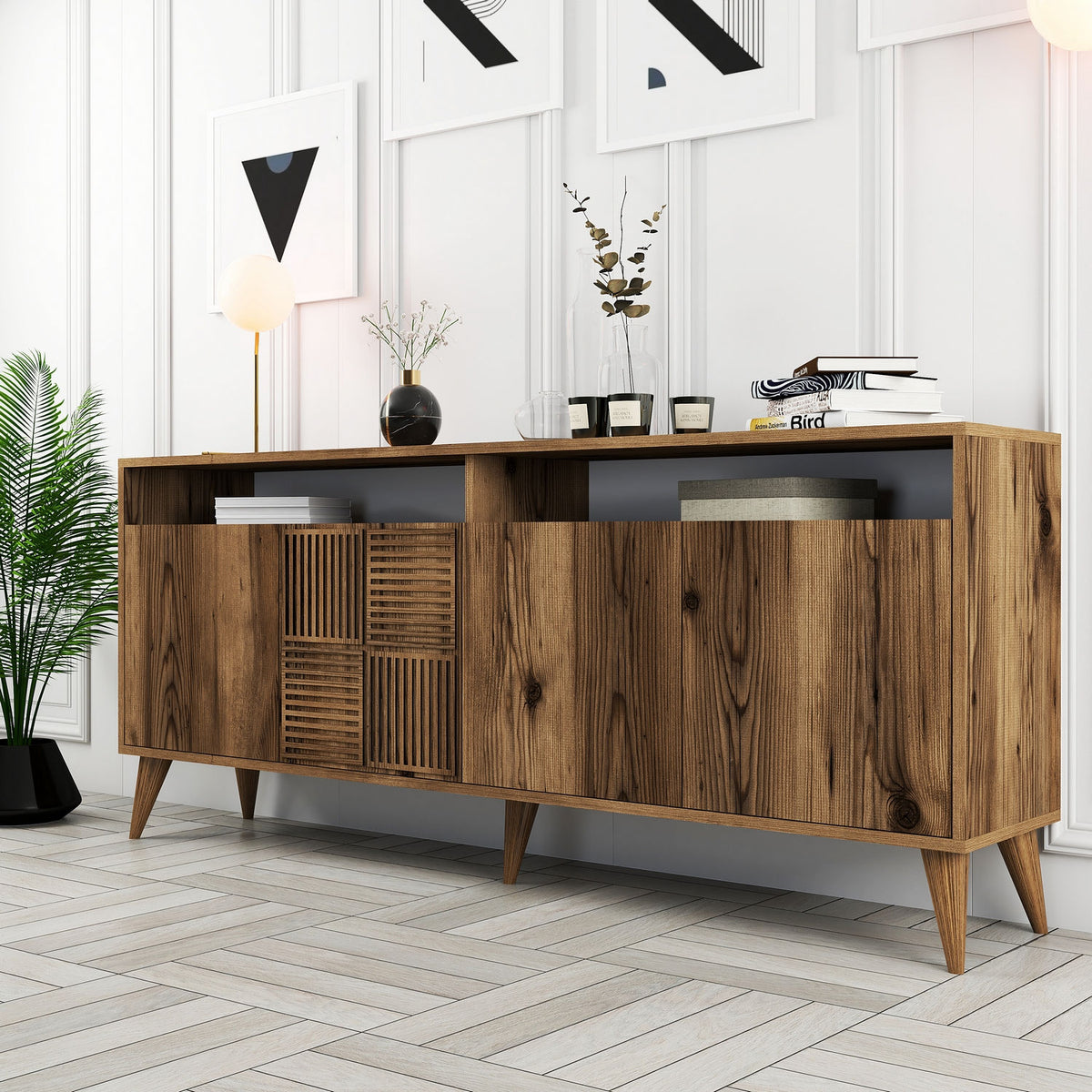 Κονσόλα Plastira Με Ράφια Καρυδί 180x35x78 εκ. Μελαμίνης
