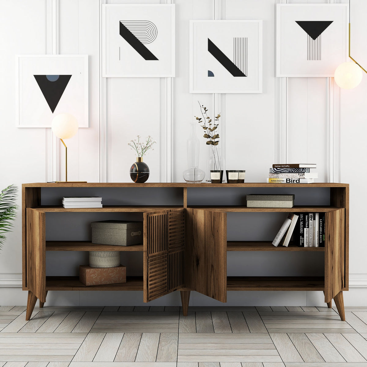 Κονσόλα Plastira Με Ράφια Καρυδί 180x35x78 εκ. Μελαμίνης