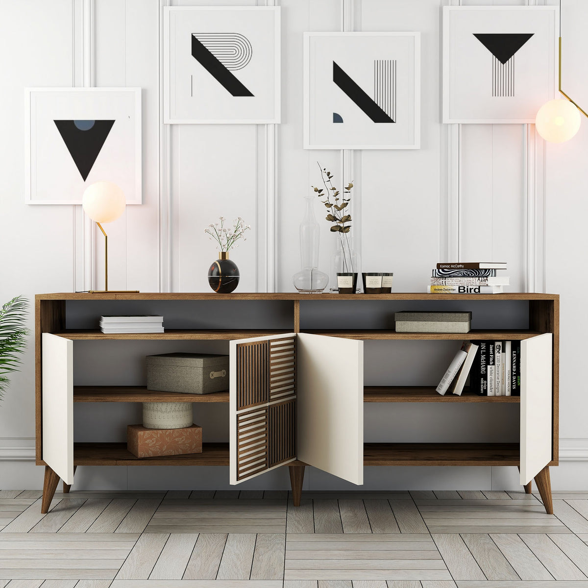 Κονσόλα Plastira Με Ράφια Καρυδί - Κρεμ 180x35x78 εκ. Μελαμίνης