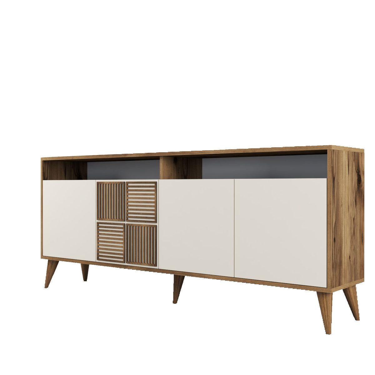 Κονσόλα Plastira Με Ράφια Καρυδί - Κρεμ 180x35x78 εκ. Μελαμίνης