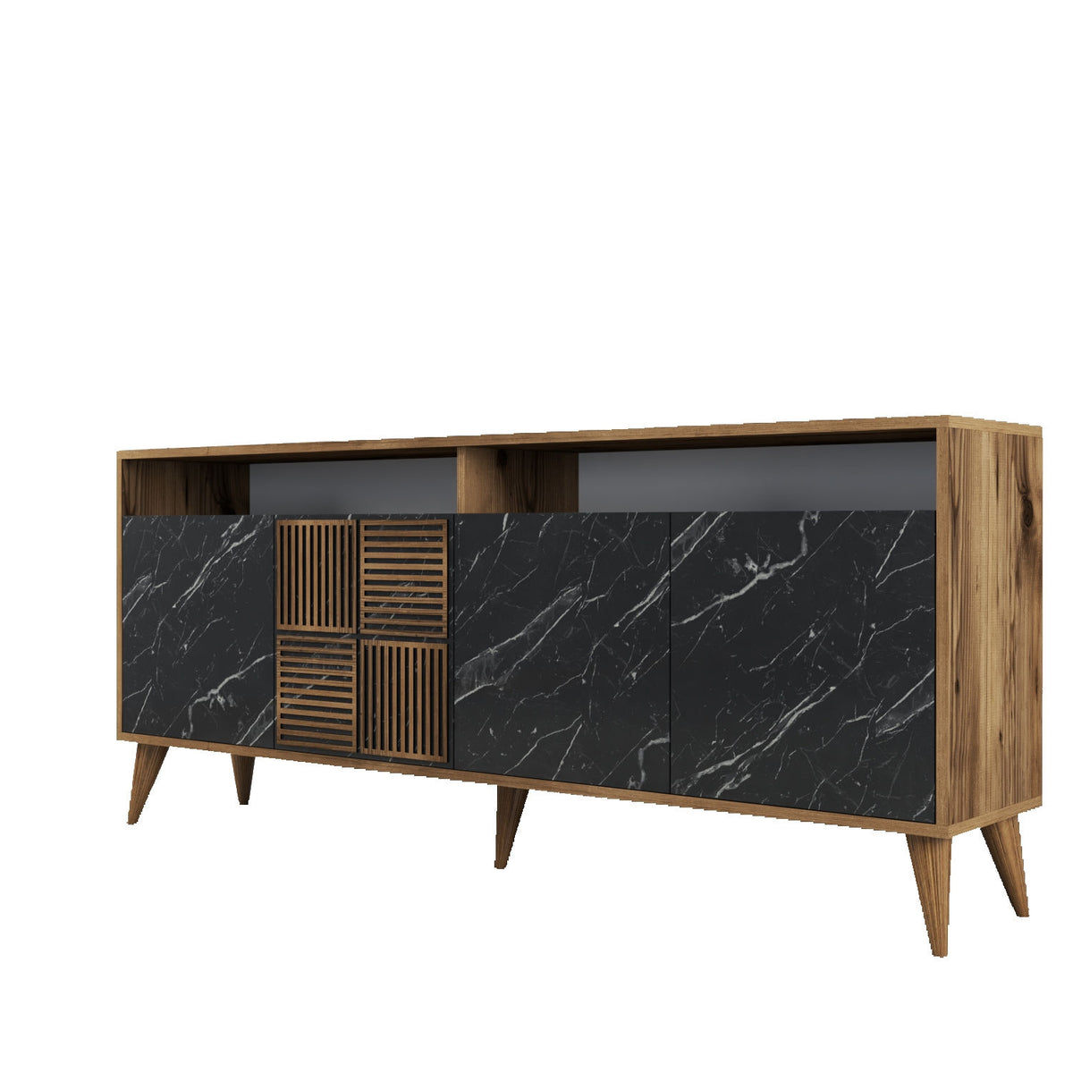 Κονσόλα Plastira Με Ράφια Καρυδί - Μαύρο 180x35x78 εκ. Μελαμίνης
