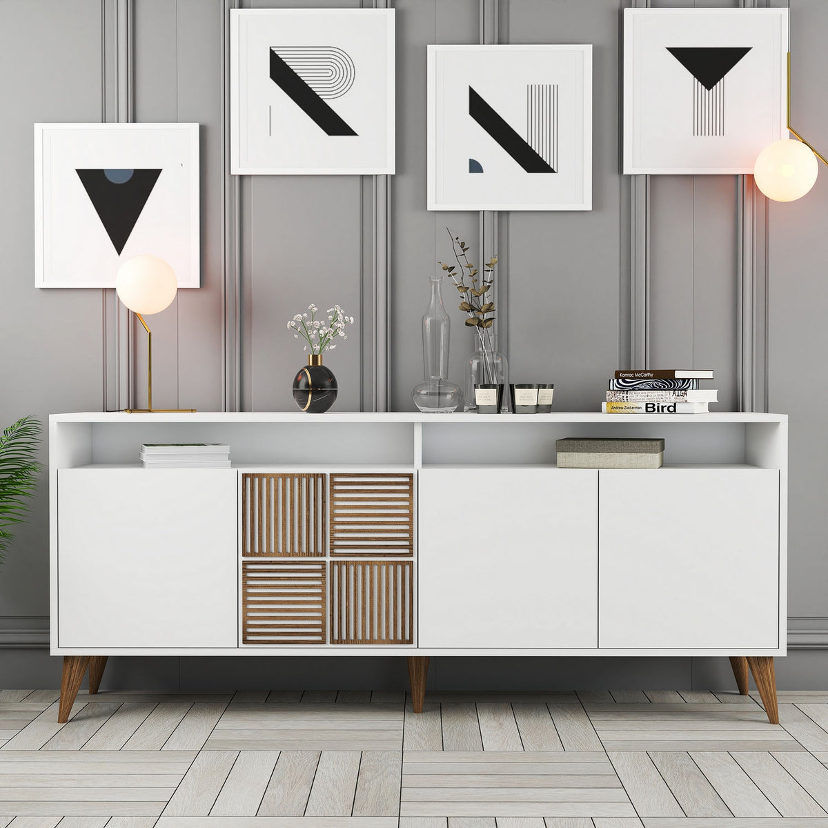 Κονσόλα Plastira Με Ράφια Λευκό 180x35x78 εκ. Μελαμίνης