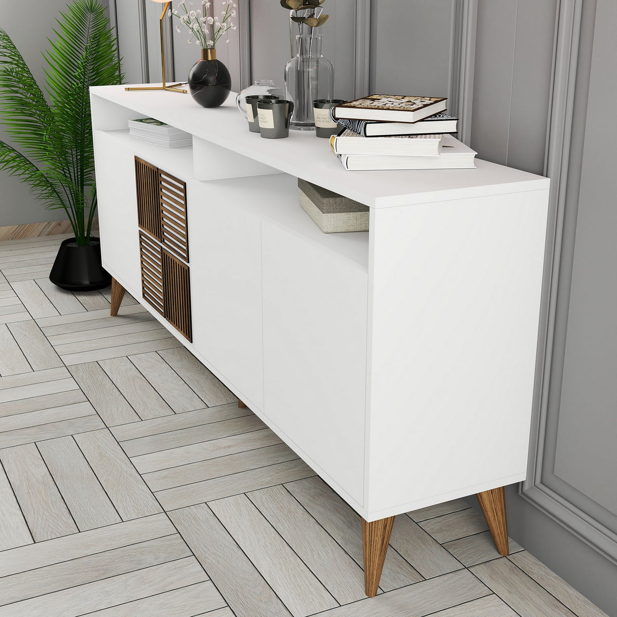 Κονσόλα Plastira Με Ράφια Λευκό 180x35x78 εκ. Μελαμίνης