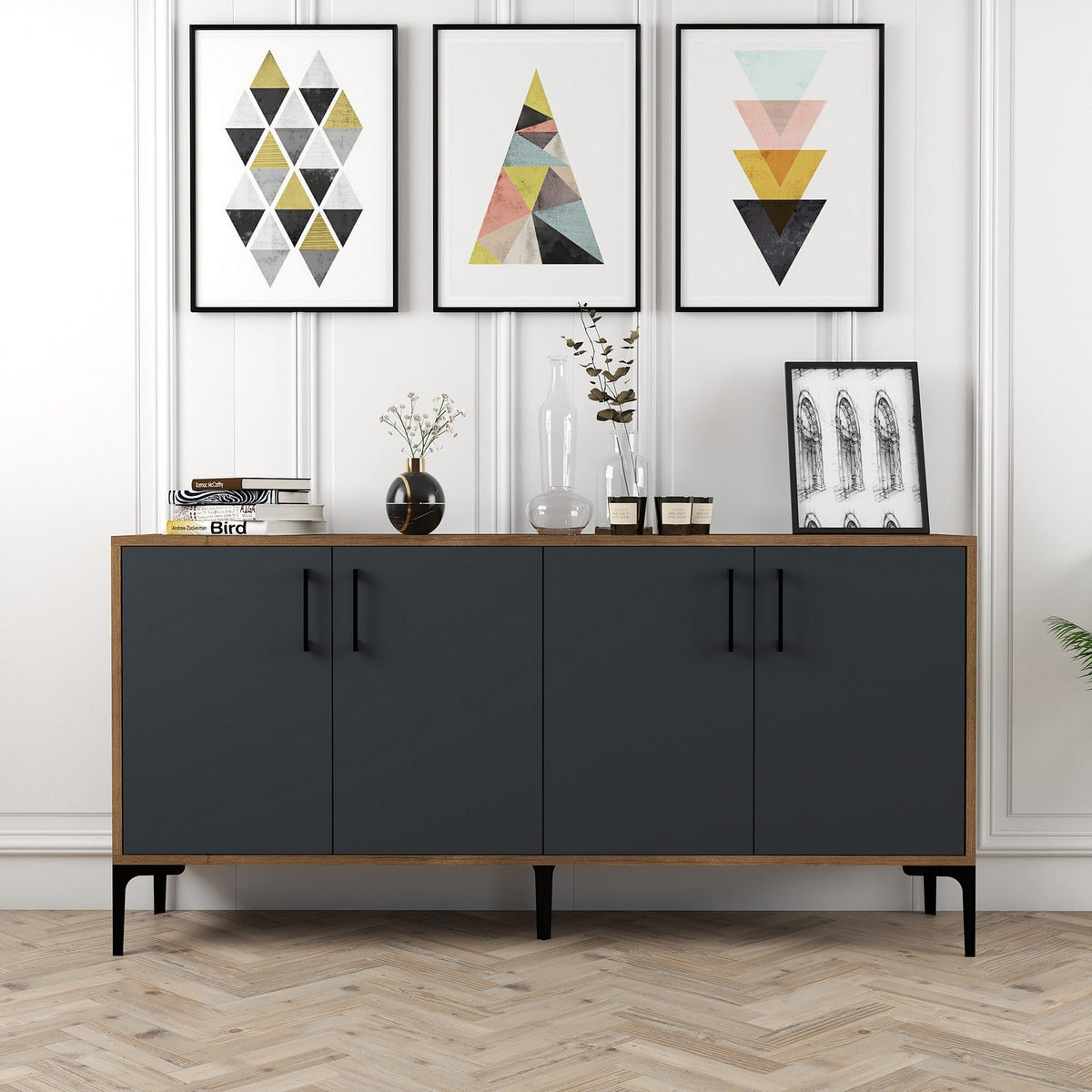 Κονσόλα Proussos Καρυδί - Ανθρακί 160x35x78 εκ. Μελαμίνης